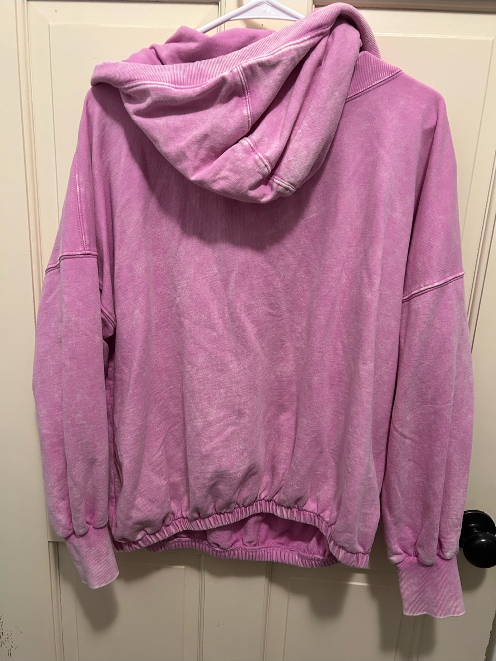 Zenana Pink Mineral Wash Half-Zip Pullover Hoodie Large - Picture 4 of 5
